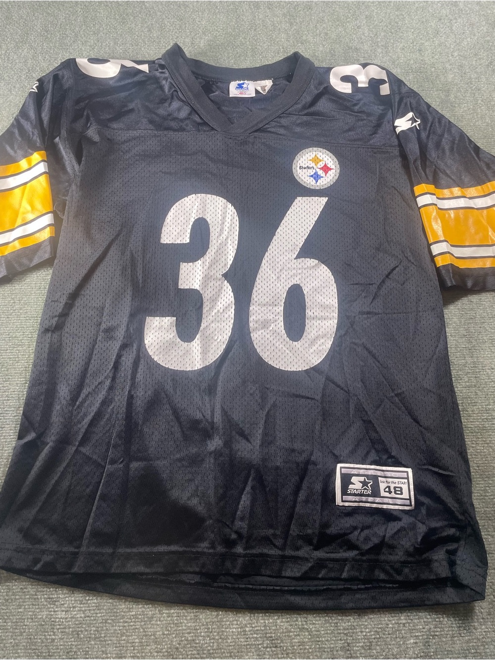 Vintage STARTER‎ Bettis Black Mesh Athletic Jersey Patch Detail
